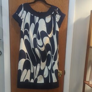 Ann Taylor Navy and Cream Midi Dress